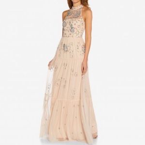 Adrianna Papell beaded halter boho gown